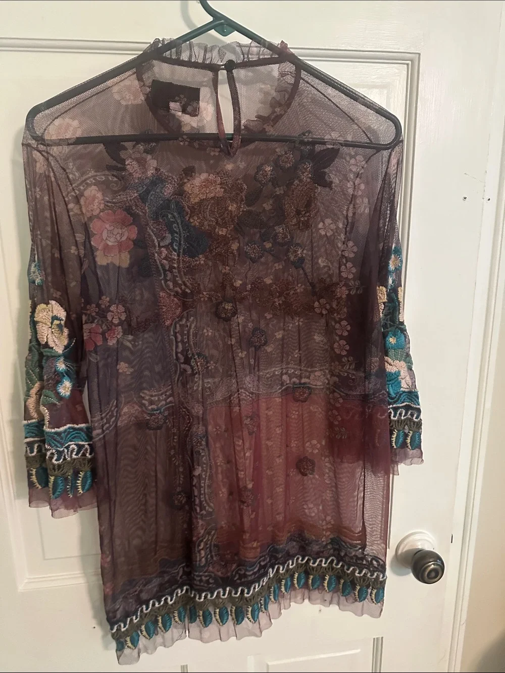 Johnny Was Renley Floral-Embroidered Mesh Blouse